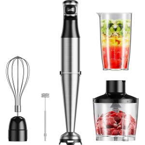 Immersion Blender Handheld, Turelar Hand Blender 800W, Trigger Variable Speed, 5 in 1 Stick Blender, Emulsion Blender with Chopper, Whisk and Frother for Soup, Baby Food and Smoothies